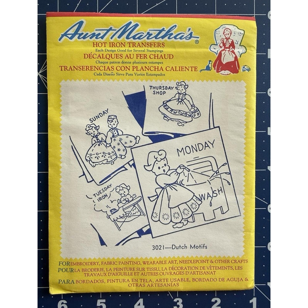 Dutch Motifs Aunt Martha's Hot Iron on Embroidery Transfers 3021